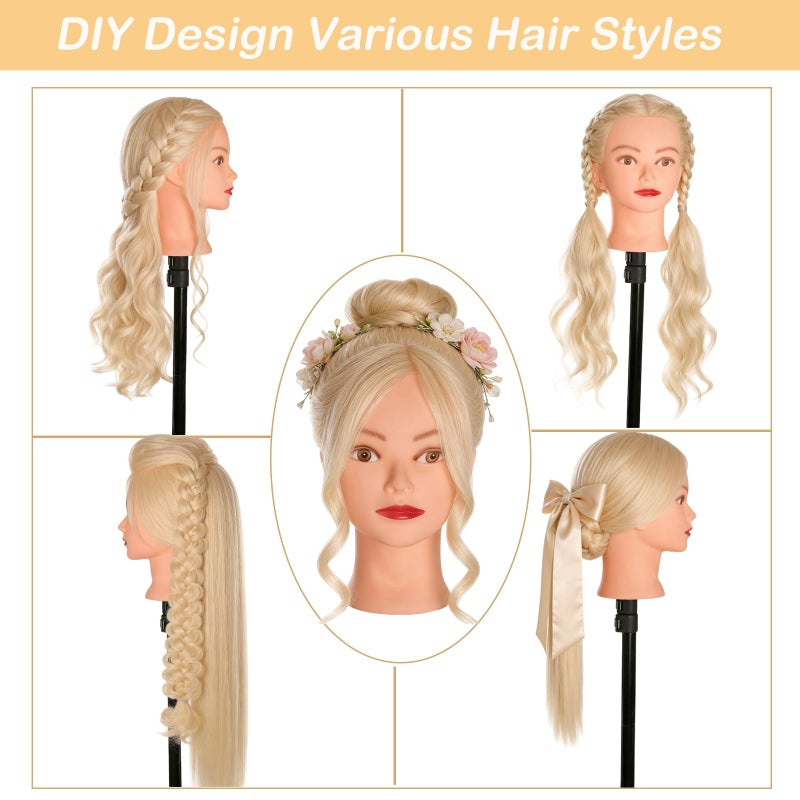 Beauty Star Mannequin Head, Beauty Star 24 Inch Creamy-White Long Hair Styling Training Head Manikin Cosmetology Doll Head with Clamp Stand and Accessories (Suitable for Straightening, Curling, Perming) - Image 2